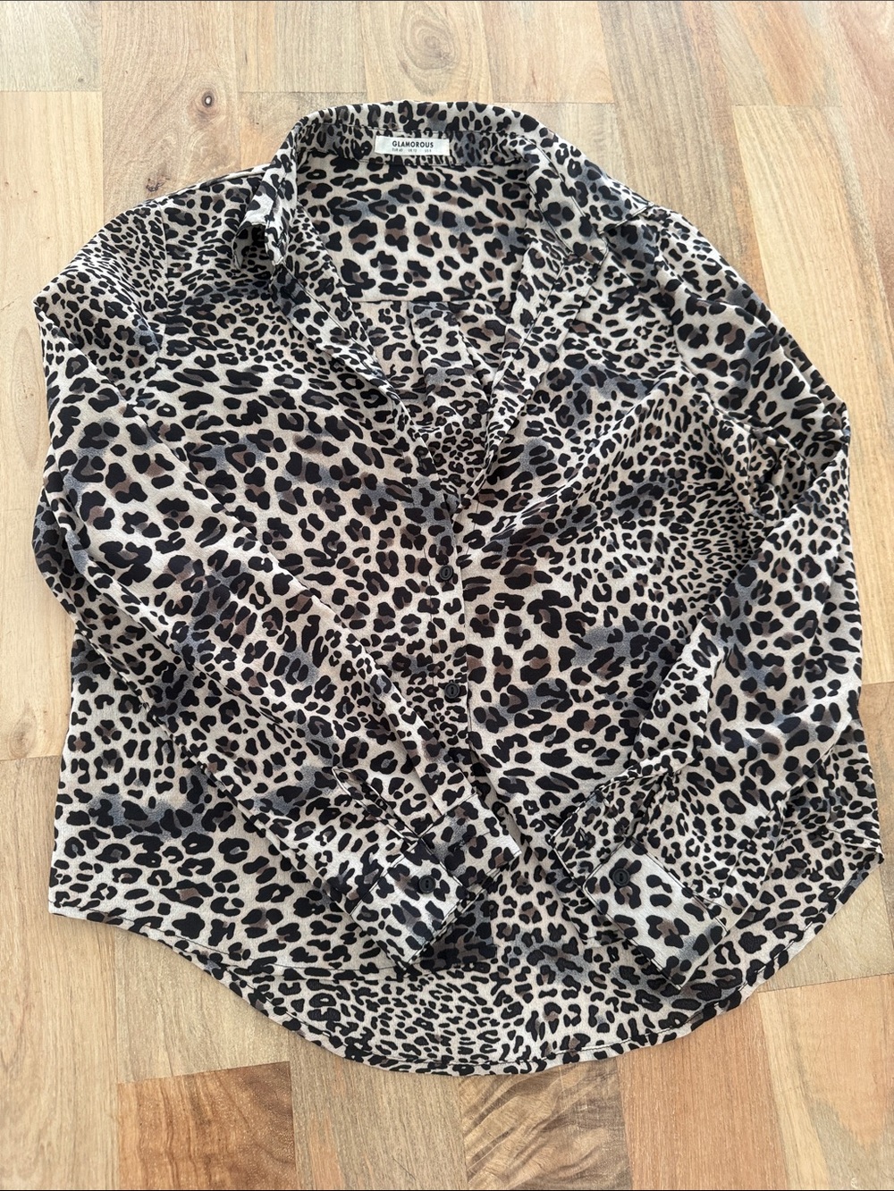 Glamorous Animal Print Button-Down Shirt in Beige and Black